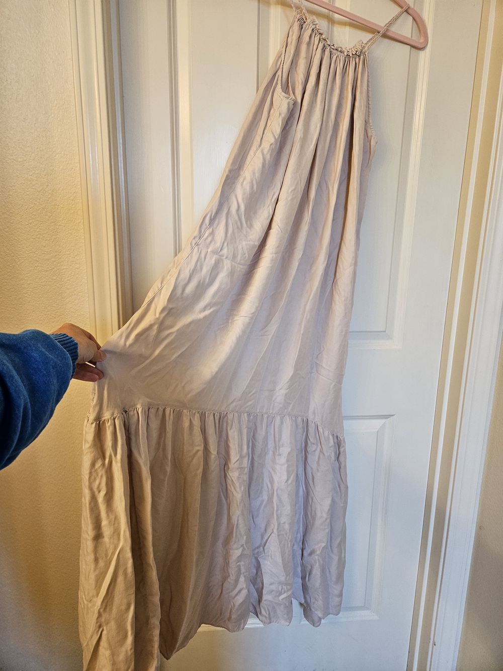 Unsubscribed Flowing Light Pale Pink Tiered Maxi Dress with Braided  Straps XS